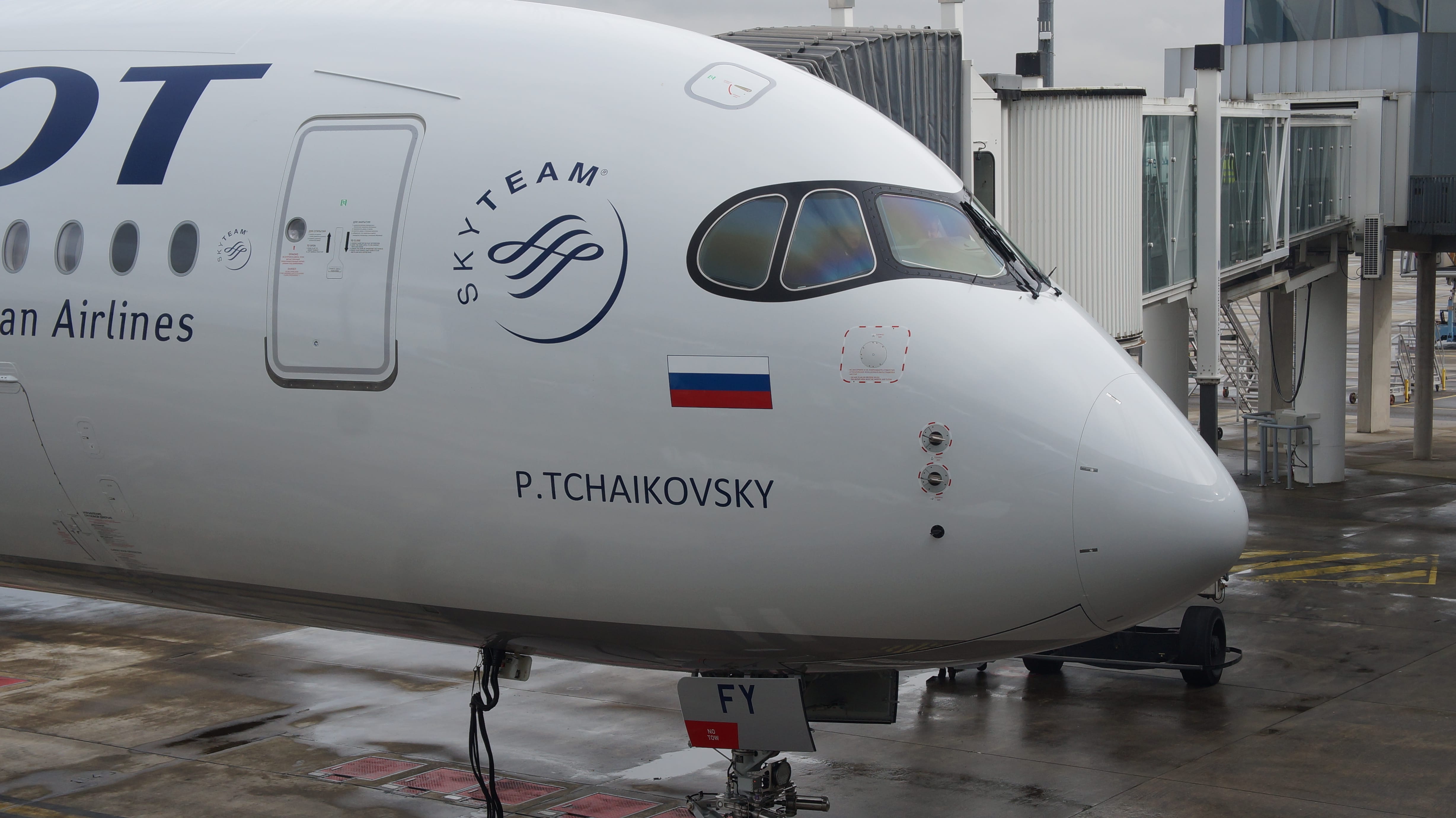 The new Aeroflot A350 flashing its name - P. Tchaikovsky